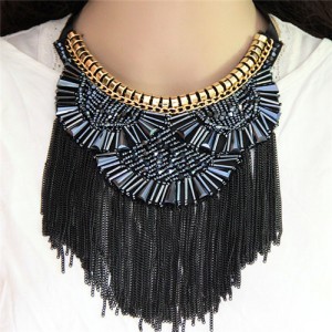 Crystal Combined Bohemian Style Alloy Chains Tassel Fashion Rope Short Necklace - Glistening Gray