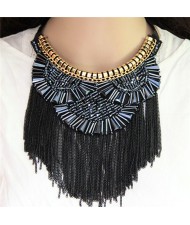 Crystal Combined Bohemian Style Alloy Chains Tassel Fashion Rope Short Necklace - Glistening Gray