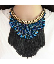 Crystal Combined Bohemian Style Alloy Chains Tassel Fashion Rope Short Necklace - Blue