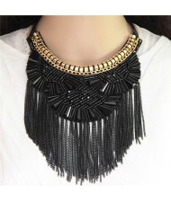 Crystal Combined Bohemian Style Alloy Chains Tassel Fashion Rope Short Necklace - Black
