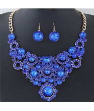 Shining Flower Hoops Cluster Chunky Fashion Necklace and Earrings Set - Blue