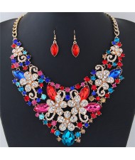 Wealthy Hollow Flowers and Vines Design Luxurious Necklace and Earrings Set - Multicolor