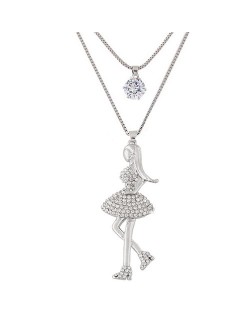 Rhinestone Inlaid Fashion Lady Pendant Dual Layers Necklace
