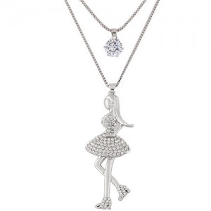 Rhinestone Inlaid Fashion Lady Pendant Dual Layers Necklace