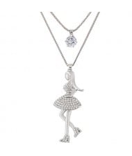Rhinestone Inlaid Fashion Lady Pendant Dual Layers Necklace