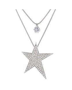 Rhinestone Embellished Fashion Star Pendant Dual Layers Long Necklace