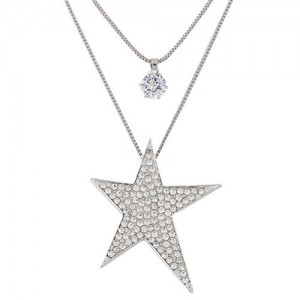 Rhinestone Embellished Fashion Star Pendant Dual Layers Long Necklace