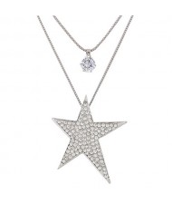 Rhinestone Embellished Fashion Star Pendant Dual Layers Long Necklace