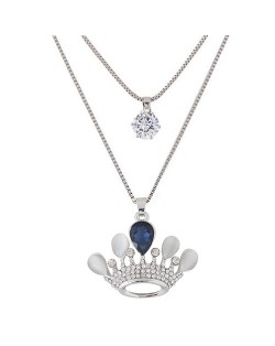 Sweet Crown Pendant Two Layers Long Fashion Necklace