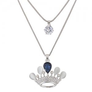 Sweet Crown Pendant Two Layers Long Fashion Necklace