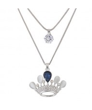 Sweet Crown Pendant Two Layers Long Fashion Necklace