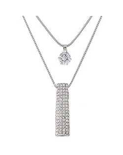 Rhinestone Inlaid Lucky Stick Pendant Two Layers Long Fashion Necklace