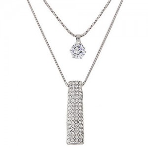 Rhinestone Inlaid Lucky Stick Pendant Two Layers Long Fashion Necklace