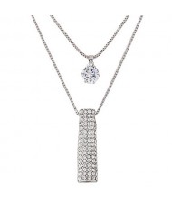 Rhinestone Inlaid Lucky Stick Pendant Two Layers Long Fashion Necklace