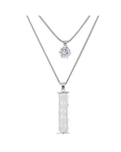 Rhinestone Pellets Inlaid Wish Stick Pendant Two Layers Long Fashion Necklace