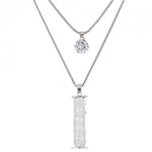 Rhinestone Pellets Inlaid Wish Stick Pendant Two Layers Long Fashion Necklace