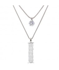 Rhinestone Pellets Inlaid Wish Stick Pendant Two Layers Long Fashion Necklace