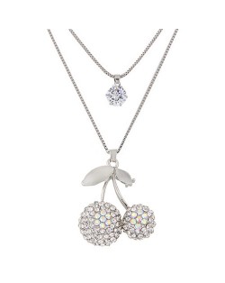 Rhinestone Hazelnut Pendant Two Layers Long Fashion Necklace/ Sweater Chain