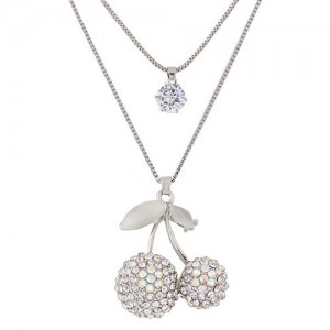 Rhinestone Hazelnut Pendant Two Layers Long Fashion Necklace/ Sweater Chain