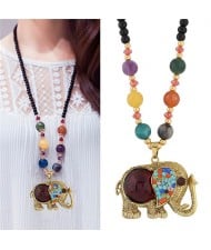 Resin Gems and Rhinestones Embellished Elephant Pendant Beads Fashion Necklace
