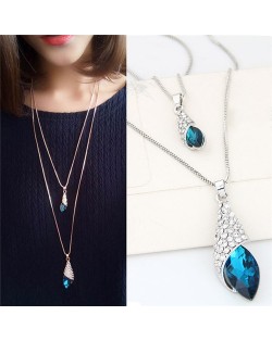 Sweet Rhinestone Embellished Angel Tears Theme Dual Layers Long Fashion Necklace