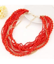 Mini Beads and Alloy Chain Mix Fashion Chunky Style Short Costume Necklace - Red