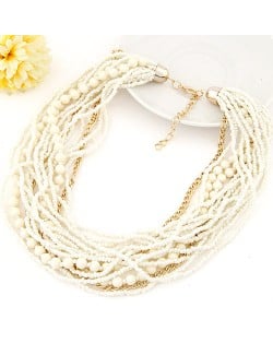 Mini Beads and Alloy Chain Mix Fashion Chunky Style Short Costume Necklace - White