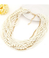 Mini Beads and Alloy Chain Mix Fashion Chunky Style Short Costume Necklace - White