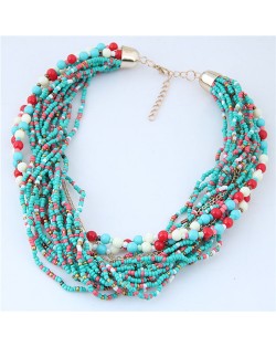 Mini Beads and Alloy Chain Mix Fashion Chunky Style Short Costume Necklace - Multicolor