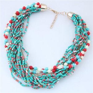 Mini Beads and Alloy Chain Mix Fashion Chunky Style Short Costume Necklace - Multicolor