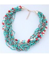Mini Beads and Alloy Chain Mix Fashion Chunky Style Short Costume Necklace - Multicolor