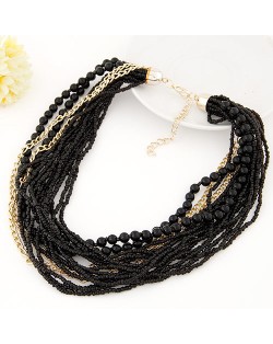 Mini Beads and Alloy Chain Mix Fashion Chunky Style Short Costume Necklace - Black