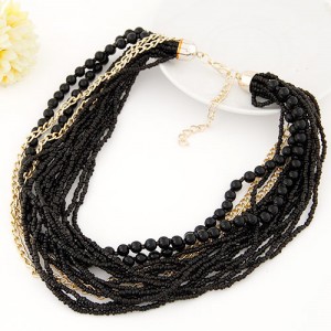 Mini Beads and Alloy Chain Mix Fashion Chunky Style Short Costume Necklace - Black