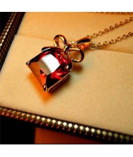 Fashion Bow-know Red Crystal 18k Rose Gold Plated Necklace