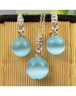 Blue Opal Balls 18k Rose Gold Plated Necklace and Earrings Set