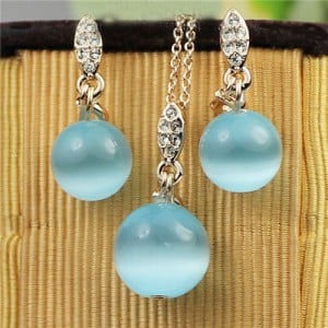 Blue Opal Balls 18k Rose Gold Plated Necklace and Earrings Set