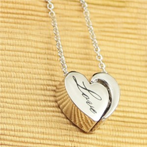 Love Engraved Heart Pendant Platinum Plated Necklace