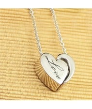 Love Engraved Heart Pendant Platinum Plated Necklace