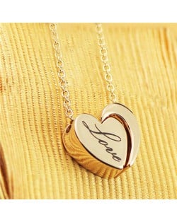 Love Engraved Heart Pendant Rose Gold Plated Necklace
