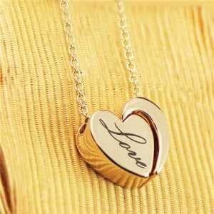 Love Engraved Heart Pendant Rose Gold Plated Necklace