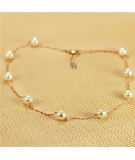 Pearl Embellished 18K Rose Gold Plated Short Slim Chain Necklace