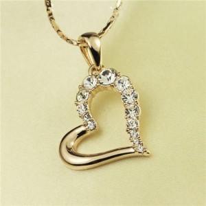 Rhinestone Embellished Artistic Romantic Heart Pendant Rose Gold Plated Necklace