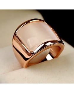 Square Opal Inlaid Wide Style 18K Rose Gold Plated Ring