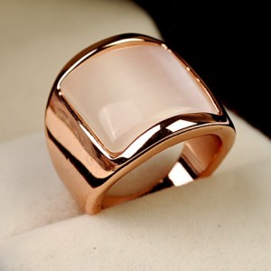 Square Opal Inlaid Wide Style 18K Rose Gold Plated Ring