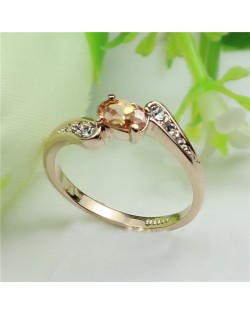 Champagne Crystal Inlaid Elegant Style Rose Gold Plated Ring