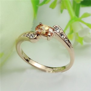 Champagne Crystal Inlaid Elegant Style Rose Gold Plated Ring