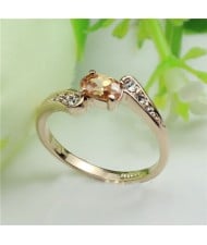 Champagne Crystal Inlaid Elegant Style Rose Gold Plated Ring