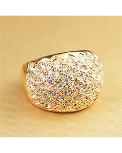 Shining Rhinestone Embellished Chunky Style 18k Rose Gold Ring