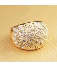 Shining Rhinestone Embellished Chunky Style 18k Rose Gold Ring