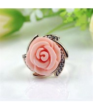Rhinestone Embellished Graceful Rose 18k Rose Gold Plated Ring - Pink